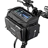 Fahrradlenker Tasche, wasserdichte Lenkertasche Mit Doppelklemmhalterung, Abnehmbarer Schultergurt Und Empfindlichem Touchscreen, 31x19x20 cm, Kompatibel mit 2,54 cm - 3,18 cm Lenkstreifen, Schw