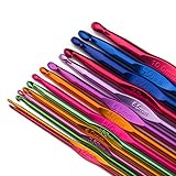 Luxbon 14 Stück Häkelnadel Set Crochet Hooks Stricknadeln aus bunt Aluminium 14 Größen 2mm-10mm Stricken Werkzeuge Zubehö