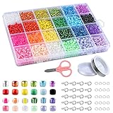 SOSMAR 6000pcs Mini Glasperlen 4mm 24 Farben, Saatperlen Rocailles Perlen mit Aufbewahrungsbox für Basteln Fädeln Auffädeln DIY armbänder Halsketten schmuck und Perlenweb