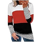 AllinKlei Damen Lose Casual Striped Print Langarm Tops Eleganter Stilvoller Strick Plain Rollkragen Patchwork