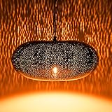 Orientalische Lampe Pendelleuchte Silber Qytura 42cm E27 Lampenfassung | Marokkanische Design Hängeleuchte Leuchte aus Indien | Orient Lampen für Wohnzimmer, Küche oder Hängend über den E