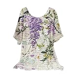 Eaylis Freizeitshirt Damen Kurzarm,Oberteile Große Größe Blouse V-Ausschnitt Spitze Blumen Drucken Tops Freizeitkleid Blusen Tuniken lässig Mädchen und Frau T-Shirts für Beach Urlaub oder den Alltag