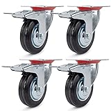 4 Stück Transportrollen Lenkrollen 125mm Schwerlastrollen mit Bremse Möbelrollen Apparaterollen Schwarz Rollen 125mm Tragfähigkeit 100KG/Rolle 300KG/S