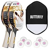 Butterfly Timo Boll Gold 2 x Tischtennisschläger + Cell Case Tischtennishülle + 2 x 3*** ITTF R40+ Tischtennisbälle | Tischtennisschlägerset | Tischtennis Profi S