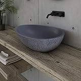Design Aufsatzwaschbecken VELA aus Mineralguss - Beton-Optik matt - 60,5 x 43,5 x 16 cm, Ablaufgarnitur/Pop-up:Ohne Ablaufg