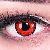 Farbige Funnylens rote Crazy Fun rote Kontaktlinsen Red Lunatic perfekt zu Fasching, Karneval und Halloween, Vampir, Demon Blut rot mit Behälter Topqualität zu Karneval und Hallow