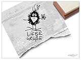 Stempel - T 16 10 - Textstempel LIEBE GRÜßE mit kleinem Raben, Blume und Herz - Motivstempel für Scrapbook Karten Deko und mehr - von zAcheR-fineT