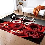 Großer Teppich für Wohnzimmer, romantische, rote Rosen und Wein, weicher Komfort-Teppich, Heimdekoration, moderner Läufer, 61 x 91