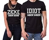 Idiot Zicke Queen Partner Look Pärchen Valentinstag T-Shirt Set, Größe:XXL;Partner Shirts:Herren T-Shirt Schw