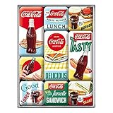 Nostalgic-Art Retro Kühlschrank-Magnete Coca-Cola Delicious – Geschenk-Idee für Coke-Fans, Magnetset für Magnettafel, Vintage Design, 9 Stück