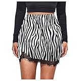 Leeafly Damen Sommerrock Maxirock Leopard Elegant A-Line Rock Spitze Asymmetrisch Hohe Taille Strandrock Mädchen Casual Lässiger Sommerrock Langer Rock (Beige, S)