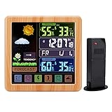 OocciShopp Meteorologische Uhr, Drahtlose Wetteruhr Multifunktionaler Farbbildschirm Touch Key Kreative Uhr Wettervorhersage Uhr (Holzmaserungsfarbe)