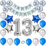 Kiwochy Silber Blau 13 Geburtstags Dekorationen 38 PCS 13.Geburtstagsdeko Jungen Geburtstagsdeko Blau Set 13 Geburtstags Ballons Alles Gute zum 13 Geburtstag Ballon für Mädchen und Jungen Geburtstag