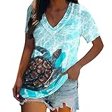 Damen Kurzarm T-Shirt Casual V-Ausschnitt T-Shirt Sommer Oberteile Casual Blickdicht Tshirt Tunika Kurzen Ärmeln Hemd Bluse Basic Tops Beiläufig Bluse Tierdruck Pullover Blusen Tuniken S
