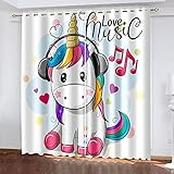 CIOJKG schiebegardinen Set Cartoon Pferd Musiknote 170X200cm Verdunkelungsvorhänge 2 Vorhänge mit Ösen für Schlafzimmer verdunkelnde Fenstervorhäng
