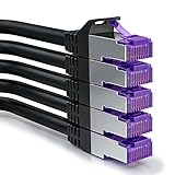 deleyCON 5x 0,25m RJ45 Patchkabel Set Ethernetkabel Netzwerkkabel mit CAT7 Rohkabel S-FTP PiMF Schirmung Gigabit Lan Kabel SFTP Kupfer DSL Switch Router Patchpanel - Schw