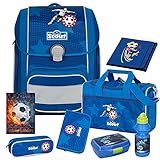 FUßBALL STAR - Soccer- Scout GENIUS Schulranzen-Set 8tlg. mit BROTDOSE, TRINKFLASCHE und HAUSAUFGABENHEFT - HEFTMAPPE GRATIS DAZU