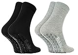 Rainbow Socks - Damen Herren Bunte Baumwolle Antirutsch Socken ABS - 2 Paar - Grau Schwarz - Größen 44-46