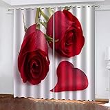 TTBBBB Küchenvorhang Rote Rosenblüte B 300 x H 270 cm 3D Druckmuster Öse Thermisch isoliert 90% Blickdicht Vorhang für Kinder Jungen Mädchen Sp