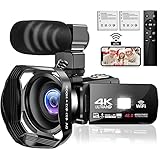 Camcorder 4K Videokamera 48MP 60FPS WiFi Camcorder 18X Digital Zoom mit IR Night Version Vlogging Kamera 3.0'IPS Touchscreen mit Mikrofon, Gegenlichtblende, 360°Funkfernbedienung