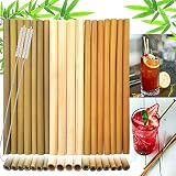 Daily Treasures 18 Bambus Trinkhalme Set, 20 cm Natürliche Wiederverwendbare Trinkhalme + 2 Reinigungsbürsten, Biologisch Abbaubare Bambus Strohhalme für Cocktail Coffee Juice Getränk