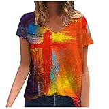 Activewear-T-Shirts für Damen Kurzarm Rollkragenpullover Damen t Shirt Plus Size Women Short Sleeve Printed V-Neck Tops Tee T-Shirt B
