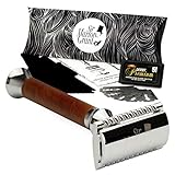 Litschi Holz Rasierer nass für Herren und Damen, Rasierhobel Set mit edlem Litschi Nassrasur Safety Razor, Rasierset von Sir Marlon Grant mit Nassrasierer und Rasierkling