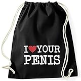 MoonWorks® Turnbeutel I Love My Penis/Pimmel Boobs I Love Your Boobs/Penis lustiger Spruch Ironie Gymbag I Love Your Penis schwarz U