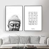 Nordische Schwarz-Weiß-Wandkunst Buddha-Statue Achtsamkeit Zitat Leinwand Malerei 2 Stück Poster Und Drucke Wandbilder Für Wohnzimmer Wohnkultur 12'X16'X3Pcs Kein R