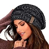 FURTALK Damen Beanie Mütze Warme Wintermütze mit Weichem Innenfutter Gefütterte Strickmütze,Schwarz mischen,Einheitsgröß