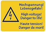 Aufkleber Hochspannung! Lebensgefahr! Folie selbstklebend 74 x 105 mm (Starkstrom, Warnschild) praxisbewährt, w