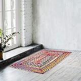 Naqsh Jute-Baumwoll-Teppich, 60 x 90 cm, rechteckig, handgewebt, mehrfarbig, recycelte Baumwolle, wendbar, g