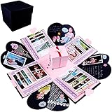 Handgemachte Überraschung, Explosionsbox, Fotobox Zum Selbstgestalten, Kreativ Scrapbook-Überraschungsbox für Weihnachten, Valentinstag, Jubiläum, Geburtstag, Hochzeit (Schwarz, Pink)