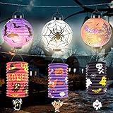 Halloween Laterne Papier 6 Stück ，Lampions Halloween，Halloween Laterne Kinder,Halloween Papierlaterne Hängedeko，Geist Schläger Spinne Kürbis-Faltbar Papierlaternen für Sankt Martin Party(2 Stile)