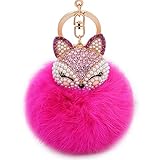 Hübsch Fox Plüsch Ball Strass Pelz Kugel Schlüsselanhänger Auto Schlüssel Tasche Telefon Anhänger (Rose Red)