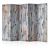 murando Raumteiler Foto Paravent Holz 225x172 cm beidseitig auf Vlies-Leinwand Bedruckt Trennwand Spanische Wand Sichtschutz Raumtrenner Design Holzoptik Wood Bretter blau f-C-0062