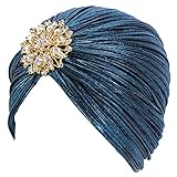 EORUBE Damen Turban Hut mit Kristall Brosche Exotisch Indischer Turban Hut 1920s Damen Fasching Kostüm Accessoires (Brosche Stil 1 - Türkis)
