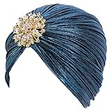 EORUBE Damen Turban Hut mit Kristall Brosche Exotisch Indischer Turban Hut 1920s Damen Fasching Kostüm Accessoires (Brosche Stil 1 - Türkis)