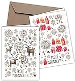 FRUITPRINTS CherryCards - (20x oder 8x) Klappkarten & Umschläge Set - Winterlandschaft Aquarell - Weihnachtskarten B6 Grußkartenformat (8er Set)