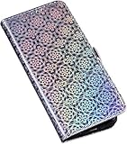 QPOLLY Schutzhülle für iPhone 5S Hülle iPhone SE Hülle Diamant Leder Strass Bling Tasche Leder Flip Case 3D Glitzer Shiny Bunt Handyhülle Glitzer Brieftasche Schutzhülle für iPhone 5S/SE,Silb