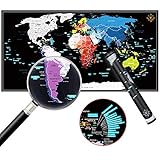 ZHIJING Weltkarte zum Rubbeln Rubbel Landkarte Poster Pinnwand zum Freirubbeln in Deutsch inkl. Geschenkverpackung 82*42cm Scrape Off World Map perfektes Geschenk für Reisende in schwarz/silb