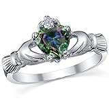 Irischer Claddagh Freundschafts- und Liebesring Sterling-Silber 925 Herz Topas Regenbogenfarben Gr. 4 - 9