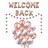 FACHY Willkommen zurück Briefe Ballon Welcome Back Banner Stern Girlande mit Roségold Konfetti Luftballons für Heimkehr, Schulanfang, Wiedervereinigung Home Family Party Dekorationen (23er Pack)