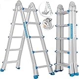 MASKO® Aluleiter Mehrzweckleiter 5,10m 4x5 Sprossen Teleskopleiter ✓ Multifunktionsleiter ✓ Aluleiter ✓ Klappleiter ✓ Anlegeleiter ✓ Bockleiter ✓ Schiebeleiter ✓ beidseitige Steh und Trepp