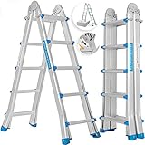 MASKO® Aluleiter Mehrzweckleiter 5,10m 4x5 Sprossen Teleskopleiter ✓ Multifunktionsleiter ✓ Aluleiter ✓ Klappleiter ✓ Anlegeleiter ✓ Bockleiter ✓ Schiebeleiter ✓ beidseitige Steh und Trepp