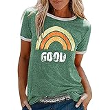 N\P T-Shirt für Damen, Sommerbuchstaben, Regenbogenfarben, kurzärmelig, mit Halsausschnitt Gr. M, grü