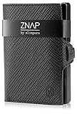 ZNAP Kreditkartenetui mit Geldklammer Aluminium und Münzfach – RFID Schutz – Schwarz Saffiano Echtleder – bis 12 Karten – Slim Wallet, Kartenetui, Kreditkarten Etui, Geldbörse Herren von SLIMPURO