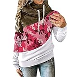 EMATOP Kapuzenpullover Damen Farbblock Hoodies Pullover Casual Sweatshirt Langarm Tops mit Kapuze Rollkragen Sweatjacke Große Größe übergangsjacke Tarnung Drucken Sweatjacke Bequemes Ob