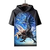 Monster Hunter T-Shirt,Videospiel Mh 3D Gedruckt 100% Baumwolle Short Sleeve Für Sommer Spiel Liebhaber Teen Geschenk E XXXL