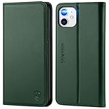 SHIELDON Hülle für iPhone 11, Stoßfeste Schutzhülle [RFID Blocker] [Erstklassiges Rindsleder], Lifetime Garantie, TPU Handyhülle [Kartenfach] [Magnet] Stand Klapphülle Etui für iPhone 11 6,1 Nachtgrü